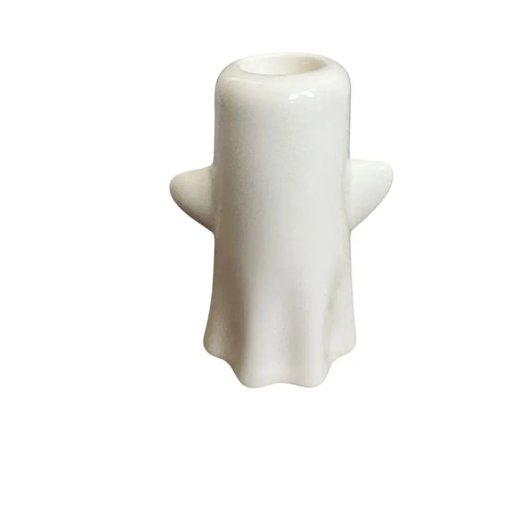 3pc Ceramic Ghost Taper Candle Holder Set Halloween White Candlestick Spooky New